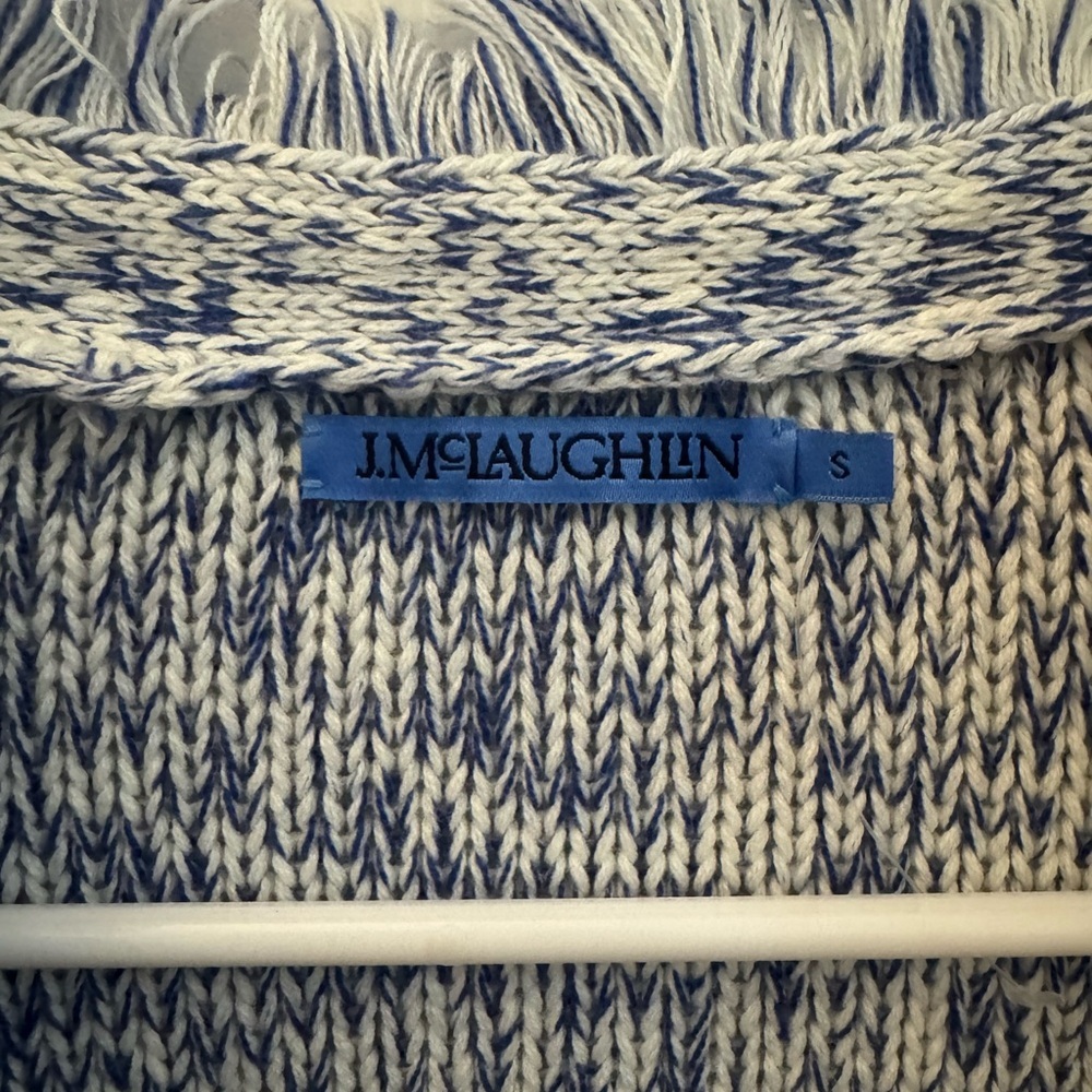 J McLaughlin Blue and White Fringed Blazer - Picture 7 of 7